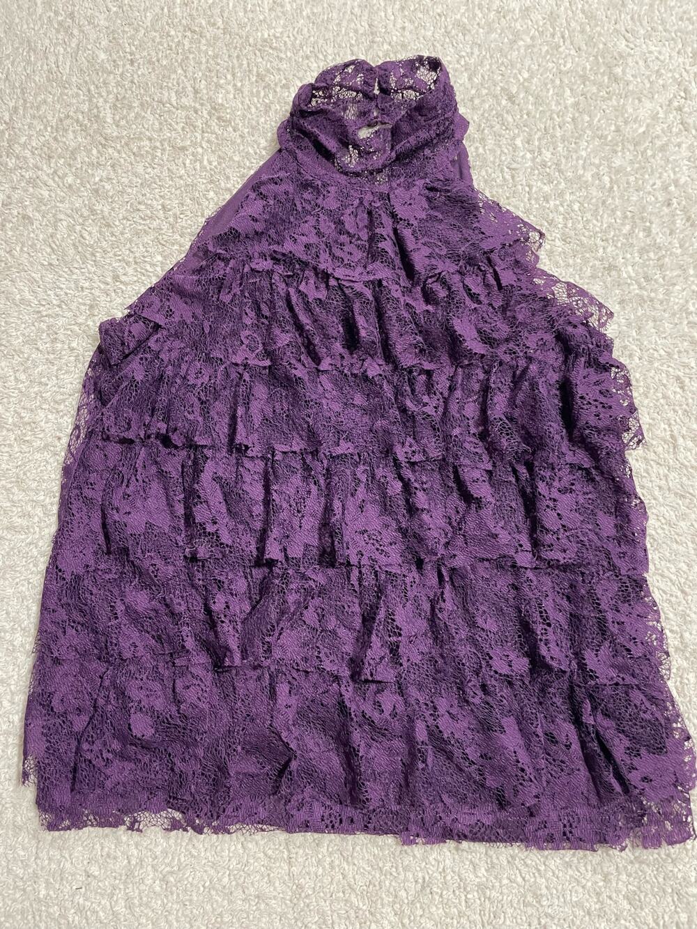 Kenar Women's Size S Sleeveless Mock Neck Layered Lace Top Purple